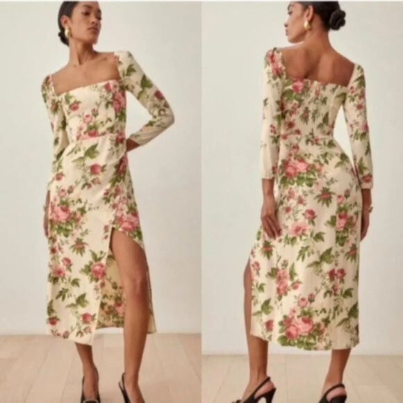Reformation Dresses & Skirts - NWT REFORMATION Hilda Dress Floral Long Sleeve Midi Slit Jardin Size 2